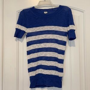 J. Crew Blue White Striped Short Sleeve Sweater Shirt Top - Womens XS